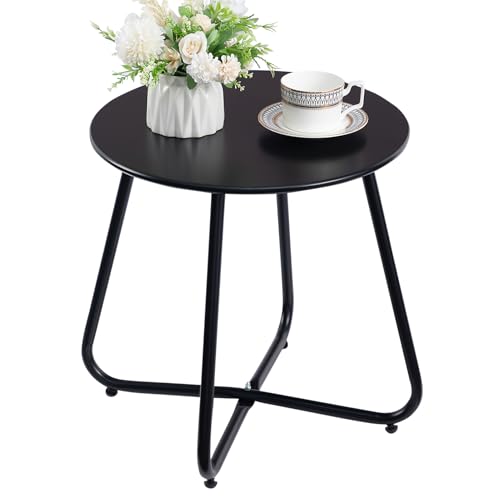 HollyHOME Beistelltisch Outdoor Balkontisch Klein Gartentisch Rund Beistelltisch Metall Wetterfest Loungetisch Outdoor Couchtisch für Patio Terrasse Wohnzimmer, Schwarz HollyHOME Beistelltisch Outdoor Balkontisch Klein Gartentisch Rund Beistelltisch Metall Wetterfest Loungetisch Outdoor Couchtisch für Patio Terrasse Wohnzimmer, Schwarz von HollyHOME