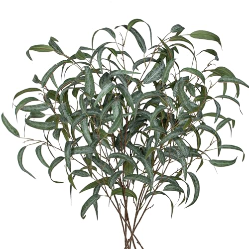 6PCS Kunststoff Pflanzen künstliche Eukalyptusblätter grün, 34'' Langer Stiel gefälschte Eukalyptuszweige, Faux Greenery Arrangement für Frühlingsdekoration, Heimdekoration, Housewarming, Vase Dekor von Hollyone