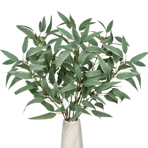 6PCS Kunststoff Pflanzen künstliche Eukalyptusblätter grün, 36'' Langer Stiel gefälschte Eukalyptuszweige, Faux Greenery Arrangement für Frühlingsdekoration, Heimdekoration, Housewarming, Vase Dekor von Hollyone