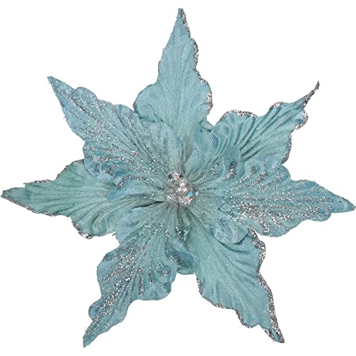 8 Stück Weihnachten Blumen Dekor, Glitzer Weihnachten deko, Glitter Weihnachtsbaumschmuck Blume, Weihnachtsbaum Blumen Blau mit Clips für Hochzeit Weihnachtsbaum Neujahr Ornamente 23 cm von Hollyone