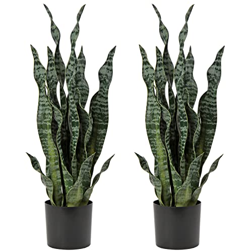 Hollyone 2PCS Künstliche Pflanzen Groß, Höhe 64cm Künstliche Sansevieria Deko Wohnzimmer Pflanze Zimmerpflanzen Balkon Büro Deko, Künstliche Pflanze für den Heimgarten Bürodekoration von Hollyone