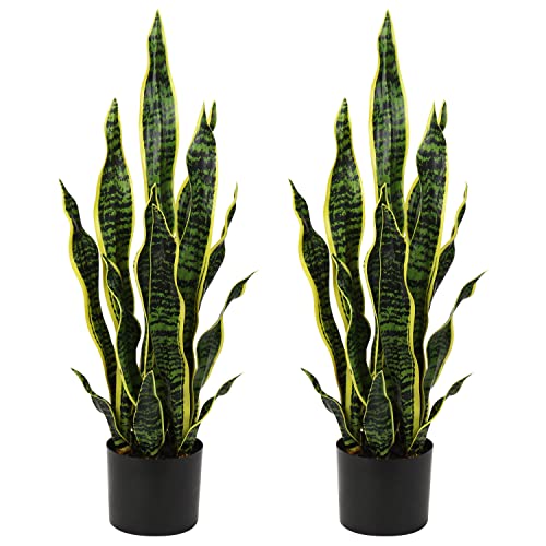 Hollyone 2PCS Künstliche Pflanzen Groß, Höhe 64cm Künstliche Sansevieria Deko Wohnzimmer Pflanze Zimmerpflanzen Balkon Büro Deko, Künstliche Pflanze für den Heimgarten Bürodekoration von Hollyone