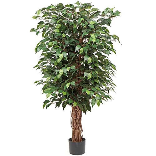 Hollyone Ficus Benjamini Kunstpflanze, Künstliche Pflanzen Groß, Kunstbaum 123 cm hoch mit 672 Blättern, Ideal für die Esszimmer und Eingangsbereich und Innendekoration von Hollyone