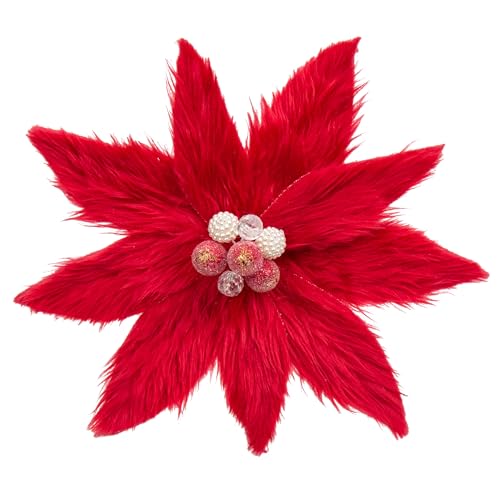 4 Stück Plüsch Weihnachten Blumen Dekor 30 cm, Groß Weihnachten deko Flauschig, Weihnachtsbaumschmuck Blume, Weihnachtsbaum Blumen Rot für Hochzeit Weihnachtsbaum Neujahr Ornamente Girlande von Hollyone