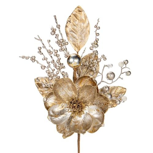 2 Stück Weihnachten Blumen Dekor 46CM, Glitzer Weihnachten deko, Glitter Weihnachtsbaumschmuck Blume, Weihnachtsbaum Blumen Gold für Hochzeit Weihnachtsbaum Neujahr Ornamente Girlande von Hollyone