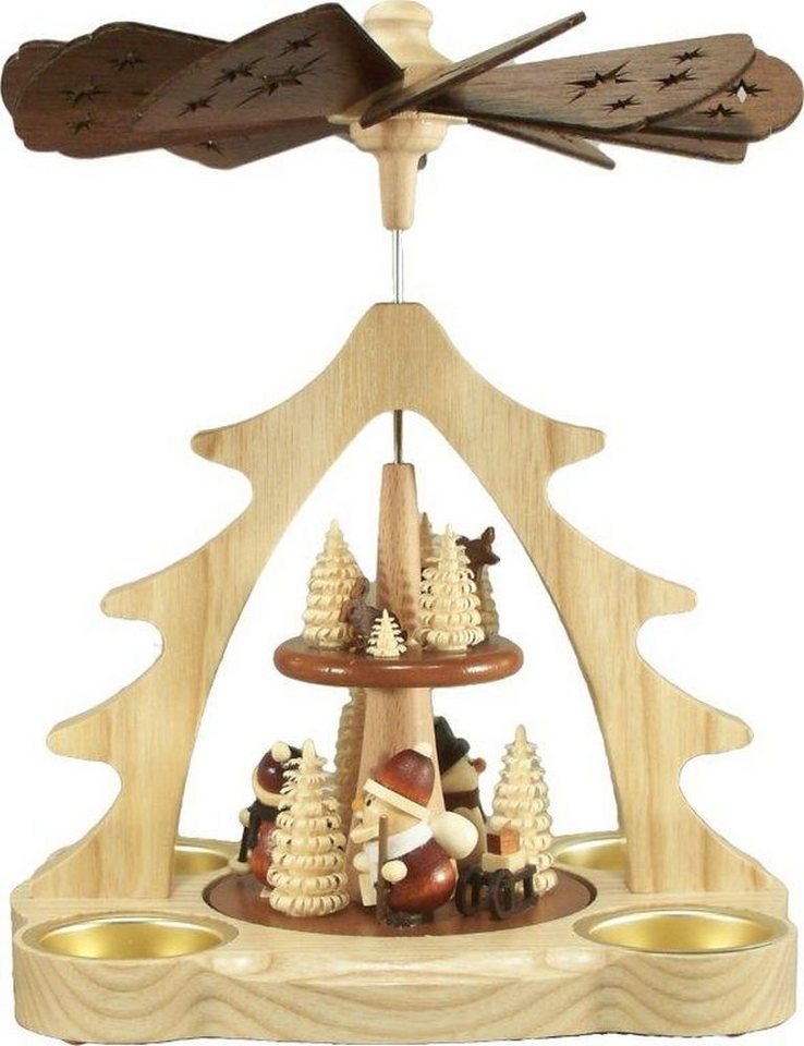 Holz- und Drechslerwaren Legler Weihnachtspyramide Tischpyramide Weihnachtsmann mit Schneemann im Wald Höhe 22cm NEU von Holz- und Drechslerwaren Legler