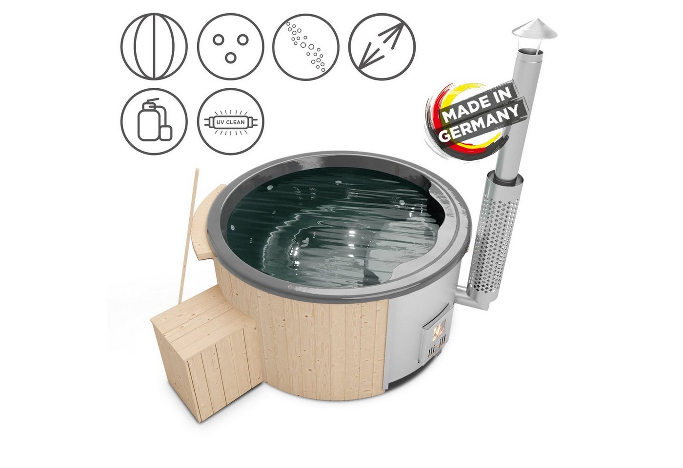 Holzklusiv Whirlpool-Badewanne Hot Tub Saphir Spa Deluxe CleanUV von Holzklusiv