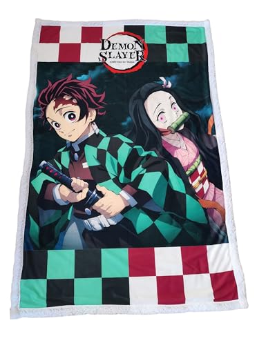 Homadict Plaid Sherpa 100X150 cm Demon Slayer TANJIRO & NEZUKO Buste von Homadict