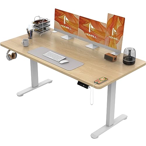 Homall 140x70 cm Höhenverstellbarer Elektrisch Schreibtisch, 2-Fach-Teleskop, Sitz-Stehpult mit Vierteilige Tischplatte, Computertisch mit Memory Funktion von Homall