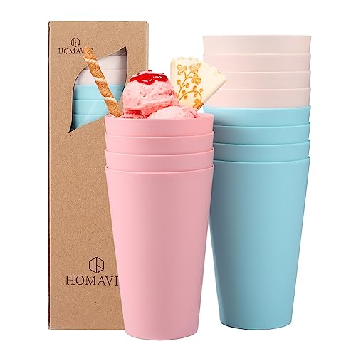 Homavit Trinkbecher, 12 er Plastikbecher mehrweg, 430 ml Becher für kinder und erwachsene aus Gesundes PP, bruchfeste Camping tasse, mikrowellen- und spülmaschinenfest (3 Farbe) von Homavit