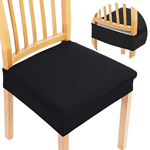 Homaxxy Stretch Spandex Stuhlbezug Sitzfläche, Waschbarer Bezug für Stühle Sitzbezüge für Esszimmerstühle, Anti-Staub Esszimmerstuhl Hussen (Schwarz, 4er Set) von Homaxy