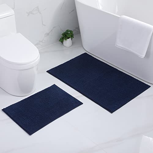 Homaxy Chenille Badezimmerteppich Set 2 teilig rutschfeste Badematte Set Weich Saugfähige Badteppich Set Waschbar Badvorleger - 40x60 cm+60x90 cm, Marineblau von Homaxy