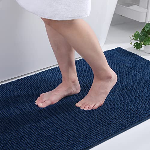 Homaxy Badezimmerteppich rutschfeste Badematte Waschbar Badteppich Weich Chenille Badevorleger Saugfähige Duschvorleger für Badezimmer - 50x80 cm, Marineblau von Homaxy