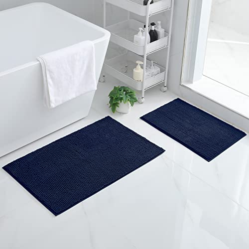 Homaxy Chenille Badezimmerteppich Set 2 teilig rutschfeste Badematte Set Weich Saugfähige Badteppich Set Waschbar Badvorleger - 40x60 cm+50x80 cm, Marineblau von Homaxy