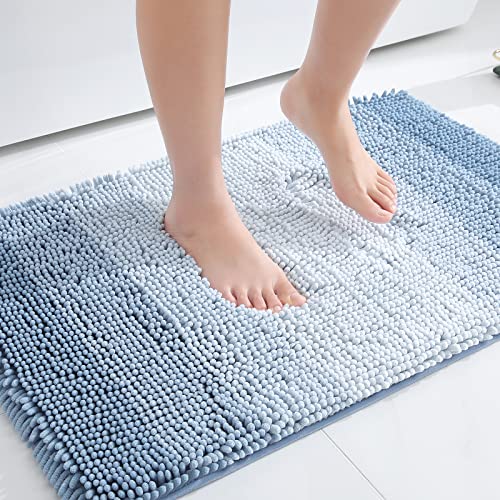 Homaxy Chenille Badezimmerteppich rutschfeste Hochflor Badematte Waschbar Badteppich Weich Badvorleger Saugfähige Duschvorleger für Badezimmer - 40x60 cm, Blau von Homaxy