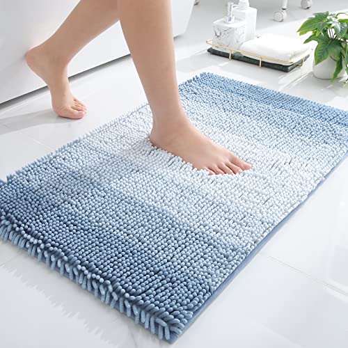 Homaxy Chenille Badezimmerteppich rutschfeste Hochflor Badematte Waschbar Badteppich Weich Badvorleger Saugfähige Duschvorleger für Badezimmer - 50x76 cm, Blau von Homaxy