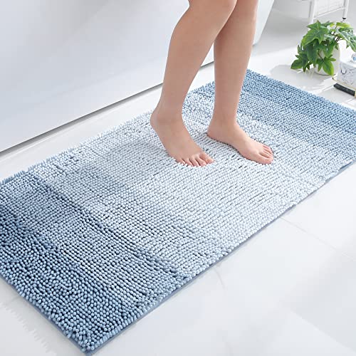 Homaxy Chenille Badezimmerteppich rutschfeste Hochflor Badematte Waschbar Badteppich Weich Badvorleger Saugfähige Duschvorleger für Badezimmer - 60x120 cm, Blau von Homaxy