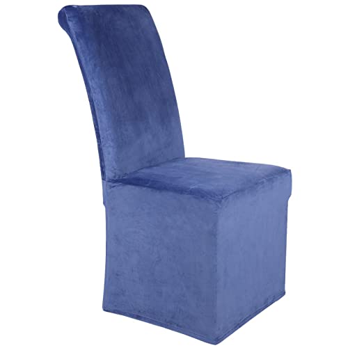 Homaxy Samt Stuhlhussen, lang Stretch Esszimmerstuhl Hussen Plüsch Waschbarer Abnehmbarer Stuhlbezug (Marine Blau, 4er Set) von Homaxy