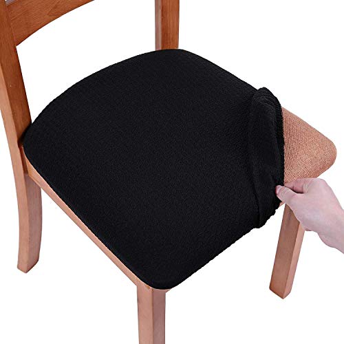 Homaxy Stretch Spandex Jacquard Esszimmerstuhl Sitzbezüge Stuhlhussen, herausnehmbarer waschbarer Anti-Staub Esszimmerstuhl Sitzkissen Hussen - 4er Set, Schwarz von Homaxy