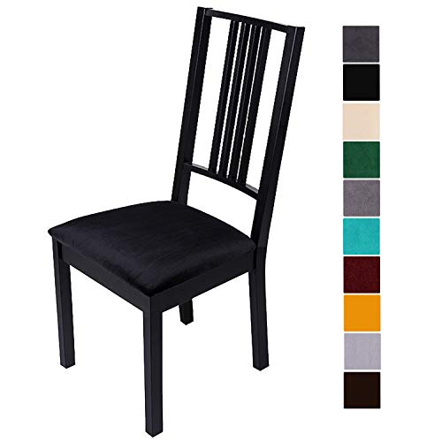 Homaxy Stuhlbezug Sitzfläche Samt Weich Sitzbezug Stuhl Stretch-sitzbezüge für Esszimmerstühle Abwaschbar Schonbezug Hussen für Stühle- 4er Set, Schwarz von Homaxy