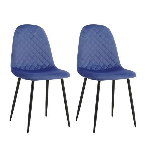 Homcasa Esszimmerstühle 2er Set Küchenstuhl Polsterstuhl Wohnzimmerstuhl Sessel mit Rückenlehne, Sitzfläche aus Samt, Metallbeine (Blau, 2er Set) von Homcasa