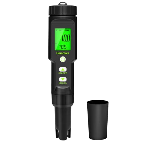 Homcoice PH Messgerät 5 in 1 TDS EC SALT Temperatur pH Wert Messgerät IP67 wasserdicht Pool pH Tester 0,01 hochpräziser digitaler Wassertester Trinkwasser mit ATC-Funktion von Homcoice