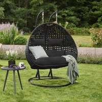 Home Deluxe - Hängesessel Twin - Schwarz, Höhe 195 cm - inkl. Gestell, Sitz- und Rückenkissen i Polyrattan Hängestuhl Gartenschaukel Hängekorb von Home Deluxe