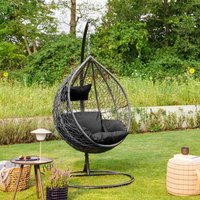 Home Deluxe - Hängesessel Cielo - Schwarz, Höhe 200 cm - inkl. Gestell, Sitz- und Rückenkissen i Polyrattan Hängestuhl Gartenschaukel Hängekorb von Home Deluxe