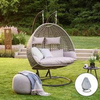 Home Deluxe - Hängesessel Twin - Grau, Höhe 195 cm - inkl. Regenabdeckung, Gestell, Sitz- und Rückenkissen i Polyrattan Hängestuhl Gartenschaukel von Home Deluxe