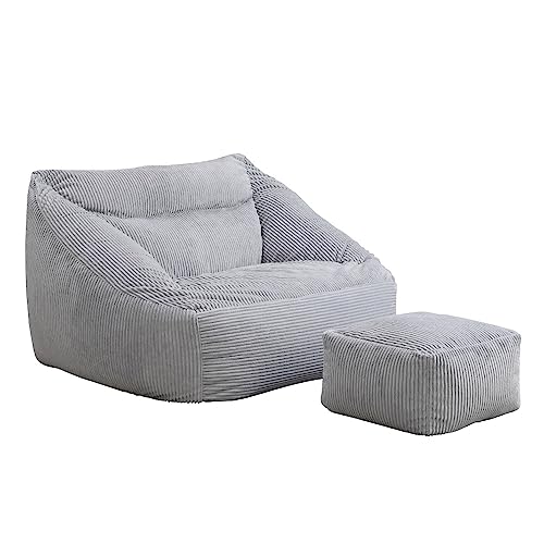 Home Deluxe - Sitzsack Cozy mit Hocker - Stoff: Samt Cord, Farbe: Hellgrau - Maße: 100 x 88 x 80 cm, inkl. Füllung I Sitzmöbel Bean Bag Sitzsäcke von Home Deluxe