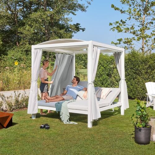 Home Deluxe - Sonnenliege - Lyon inkl. Abdeckung, Maße: ca. 208 x 188 x 207 cm, Farbe: Weiß, Loungebett für 2 Personen, inkl. Vorhänge und Sonnendach I Gartenliege Doppelliege Gartenliege Home Deluxe - Sonnenliege - Lyon inkl. Abdeckung, Maße: ca. 208 x 188 x 207 cm, Farbe: Weiß, Loungebett für 2 Personen, inkl. Vorhänge und Sonnendach I Gartenliege Doppelliege Gartenliege von Home Deluxe