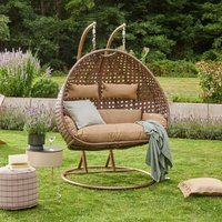 Home Deluxe - Hängesessel twin - Braun, Höhe 200 cm - inkl. Gestell, Sitz- und Rückenkissen i Polyrattan Hängestuhl Gartenschaukel Hängekorb von Home Deluxe