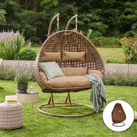 Home Deluxe - Hängesessel Twin - Braun, Höhe 195 cm - inkl. Regenabdeckung, Gestell, Sitz- und Rückenkissen i Polyrattan Hängestuhl Gartenschaukel von Home Deluxe