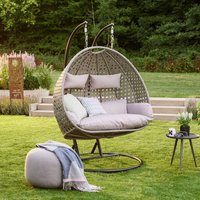 Home Deluxe - Hängesessel Twin - Grau, Höhe 195 cm - inkl. Gestell, Sitz- und Rückenkissen i Polyrattan Hängestuhl Gartenschaukel Hängekorb von Home Deluxe