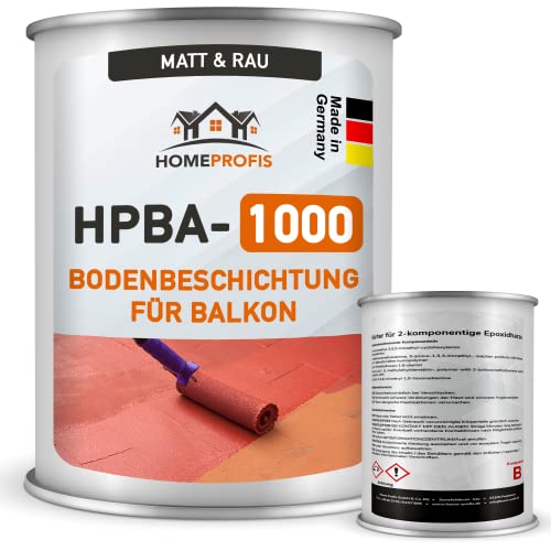 Home Profis® matter Balkonboden rutschfest (50m²) | 30 Farben | Beton, Estrich & Fliesen | Flüssigkunststoff Bodenfarbe Außen | 2K Epoxidharz Bodenbeschichtung | RAL 3020 Verkehrsrot | HPBA-1000 von Home Profis