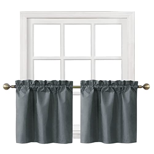 Home Queen Verdunkelungsvorhänge für kleine Fenster, kurze Raumverdunkelung, Küchenvorhänge, Café-Vorhänge, 2 Paneele, je 76,2 x 61 cm, Anthrazit von Home Queen