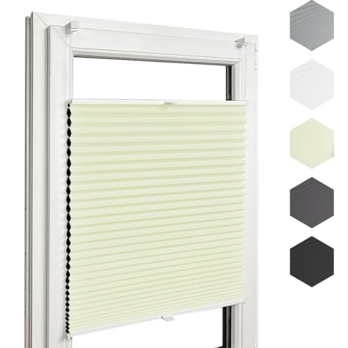 Home-Vision® Premium Doppelplissee Wabenplissee ohne Bohren mit Klemmträger / -fix (Weiß-Creme, B40cm x H120cm) Zweifarbig Blickdicht Sonnenschutz Jalousie für Fenster & Tür von Home-Vision