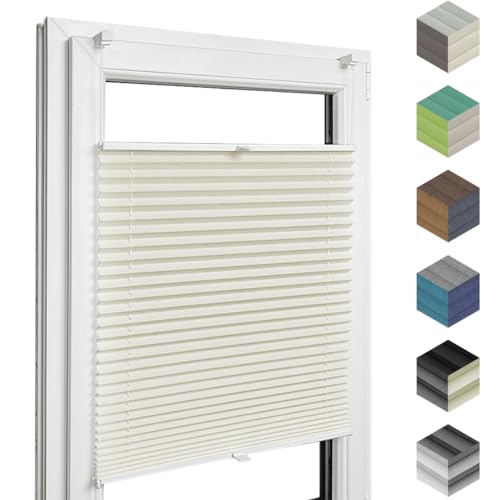 Home-Vision® Premium Plissee Faltrollo ohne Bohren mit Klemmträger / -fix (Creme-Vanille, B25cm x H100cm) Blickdicht Sonnenschutz Jalousie für Fenster & Tür von Home-Vision