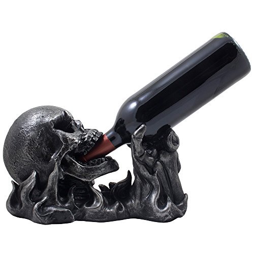 Evil Skull Rising aus Flammen Weinflaschenhalter Statue in Metallic Look für Scary Skelett Halloween Party Dekorationen oder gruselige Gothic Bar Decor als Geschenke für MAN CAVE von Home-n-Gifts