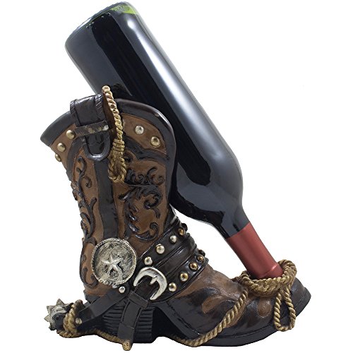 Fancy Cowboy Boot Weinflaschenhalter, dekorativer Display-Ständer, Statue mit Seil, Sporen & Texas-Stern für Landhausstil, Western-Bardekoration und Küchentheke, Weinregale als tolles Geschenk Cowboys von Home-n-Gifts