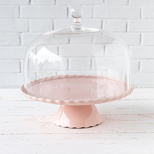 Home of Cake Zauberhaft: Tortenplatte Sweet Flower Medium in Rosa mit Glashaube, Ø 28 cm von Home of Cake