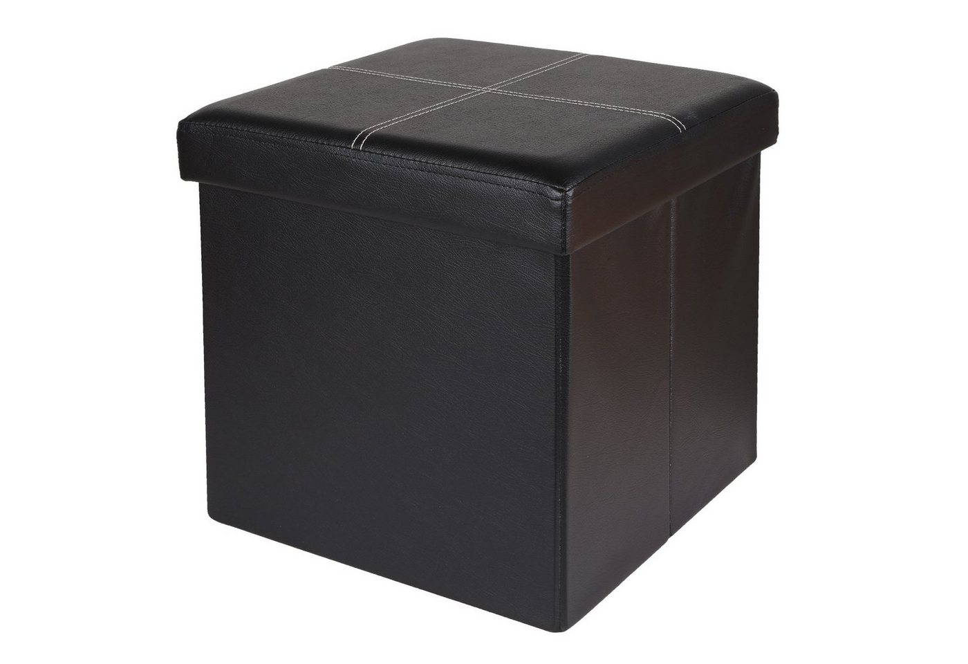 Home4Living Sitztruhe Sitzbox Sitzwürfel Leder schwarz mit Ziernaht 38x38cm, faltbar von Home4Living