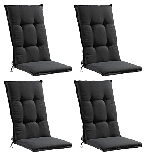 Gartenstuhlauflagen Hochlehner 4er Set- 120 x 50 cm - Dunkelgrau - Polyester - Sesselauflage Sitzpolster Stuhlauflage von Home4You
