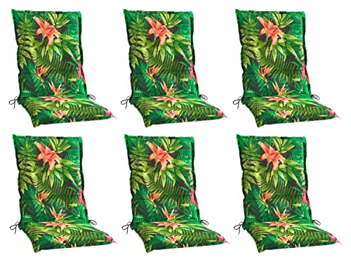 Home4You Gartenstuhlauflagen Mittellehner 6er Set - 110 x 50 cm - Grün - Dschungelmotiv - Baumwolle - Polyester - Sesselauflage Sitzpolster Stuhlauflage von Home4You