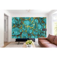 Luxuriöser Aqua Tone Onyx Marmor Mit Goldenen Adern. Wand-Dekor-Tapete von HomeDesignartDesigns