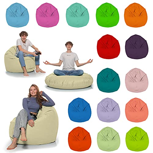 HomeIdeal - Sitzsack 2-in-1 Funktionen Bodenkissen für Erwachsene & Kinder - Gaming oder Entspannen - Indoor & Outdoor da er Wasserfest ist - mit EPS Perlen, Farbe:Beige, Größe:110 cm Durchmesser von HomeIdeal