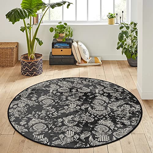 HomeNette Maschinenwaschbarer, runder Teppich, 140 cm, rutschfest, fusselfrei, wasserdicht, Schwarze runde Teppiche, Überwurf für Wohnzimmer, Küche, Kreisteppich, Tokyo Collection Area Rugs von HomeNette