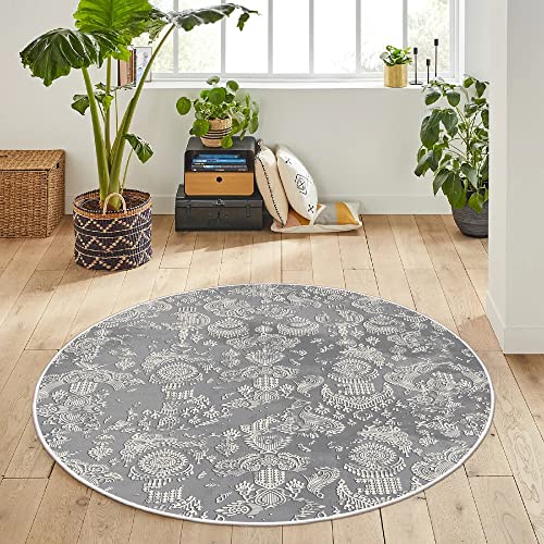 HomeNette Maschinenwaschbarer runder Teppich, 120 cm, rutschfest, fusselfrei, wasserdicht, dunkelgrau, runde Teppiche, Überwurf für Wohnzimmer, Küche, Bad, Tokyo Collection Area Rugs von HomeNette