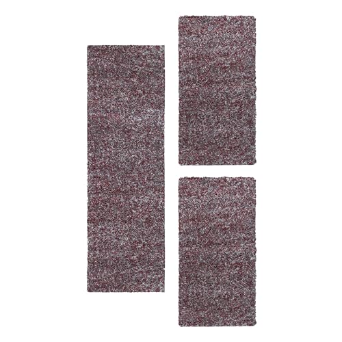 HomebyHome Bettumrandung Schlafzimmer 3 teilig Hochflor Teppich Rot - Waschbarer Teppich Extra Flauschig Bettvorleger Schlafzimmer Bettset:2 mal 80x150 + 1 mal 80x250 von HomebyHome