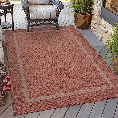 HomebyHome In & Outdoor Teppich Wetterfest Sisal Optik Rot 60x100 cm Läufer - Balkon Teppich Wasserfest, Waschbar, Flachgewebe - Ideal für Küchenläufer, Camping, Garten und Terrasse von HomebyHome